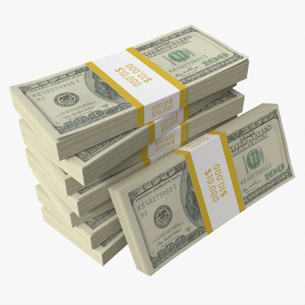 American Dollar Bundles Medium Set 3D model - Download Coins, Banknotes ...