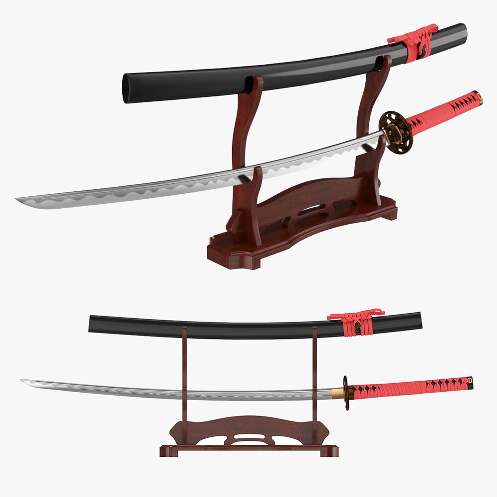 双层架上的日本武士刀3D模型- 下载Bladed Weapon 开启3DModels.org
