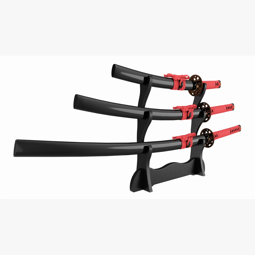 刀・脇差・短刀セット 台付き 3Dモデル - ダウンロード Bladed Weapon