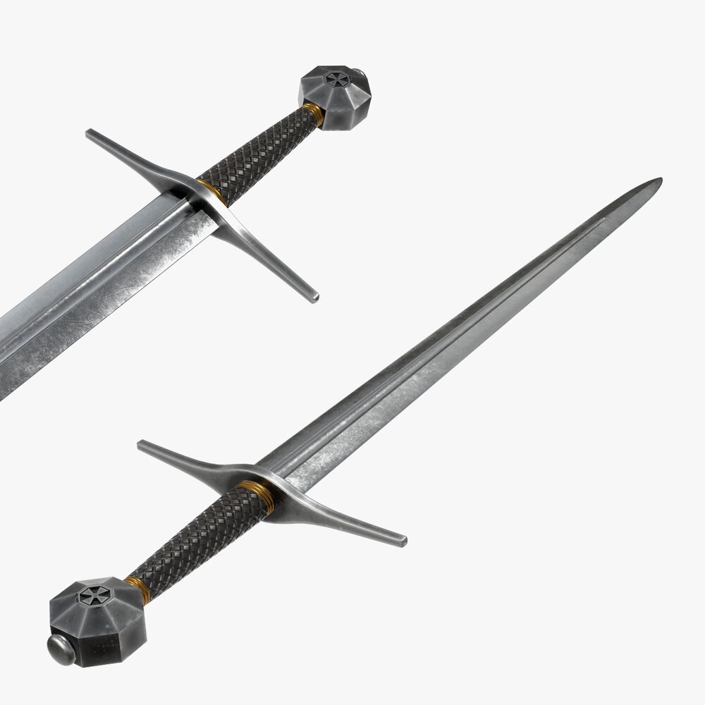 宝石の柄頭を持つ中世の騎士の剣 3Dモデル - ダウンロード Bladed
