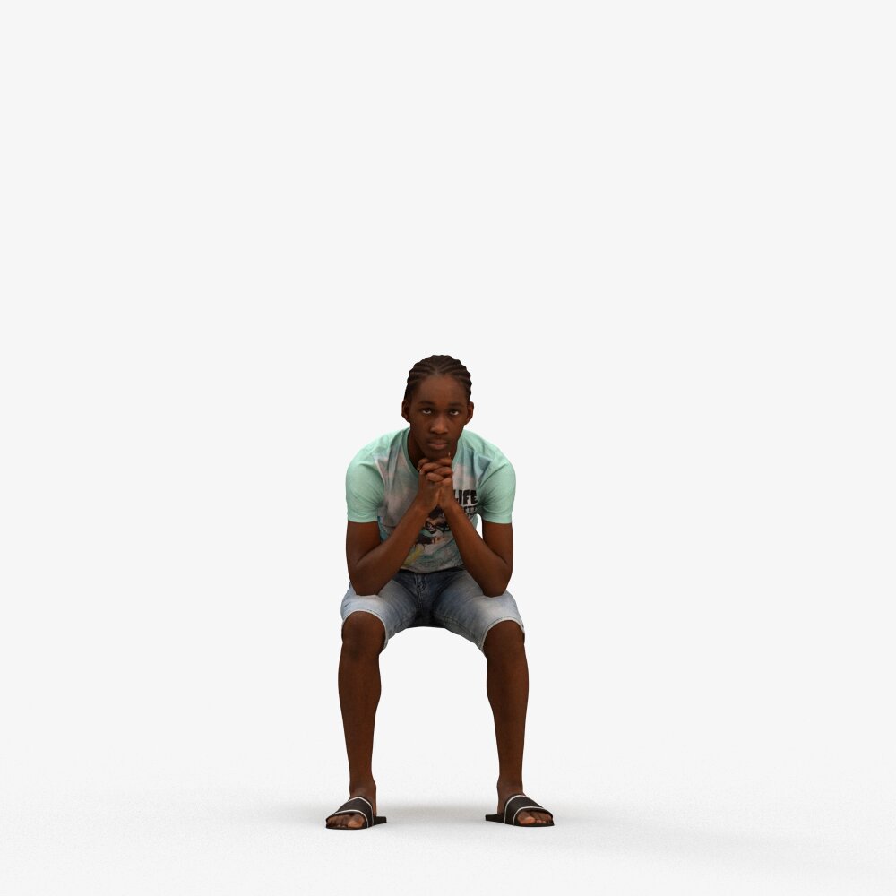 Young Person Seated in Relaxed Pose on White Background 3D model ...