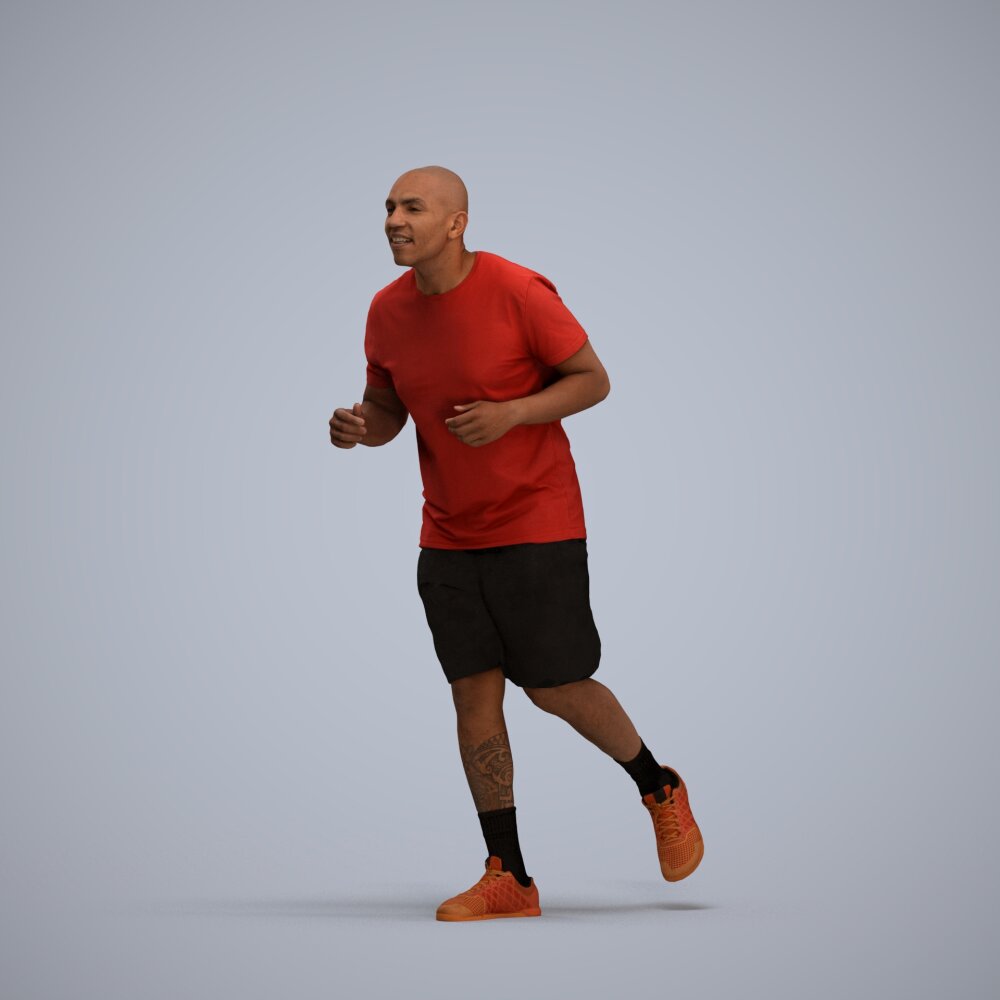 Person Jogging in Red Shirt and Black Shorts with Orange Shoes 3D model ...