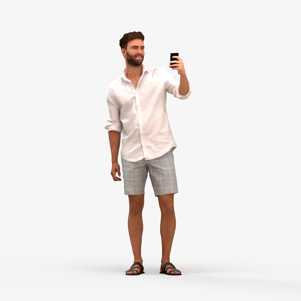 Person in Casual Summer Attire with Smartphone 3D model - Download ...