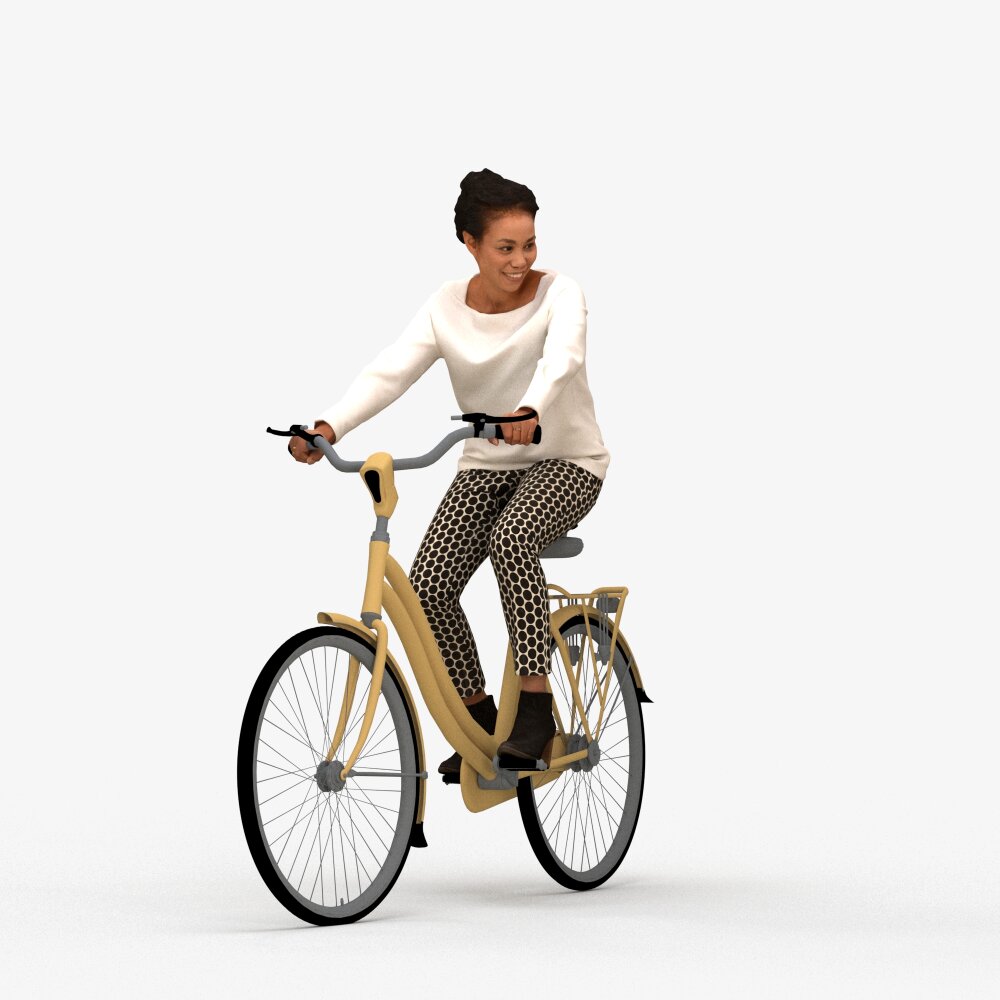 クラシック自転車に乗る女性 3Dモデル - ダウンロード Character オン