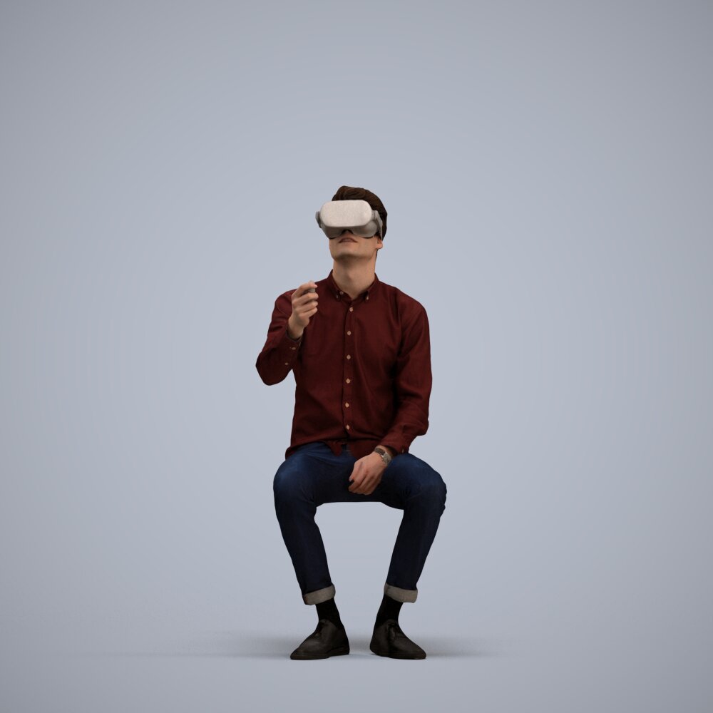 Person with VR Headset with Interactive Hand Gesture Control 3D model ...