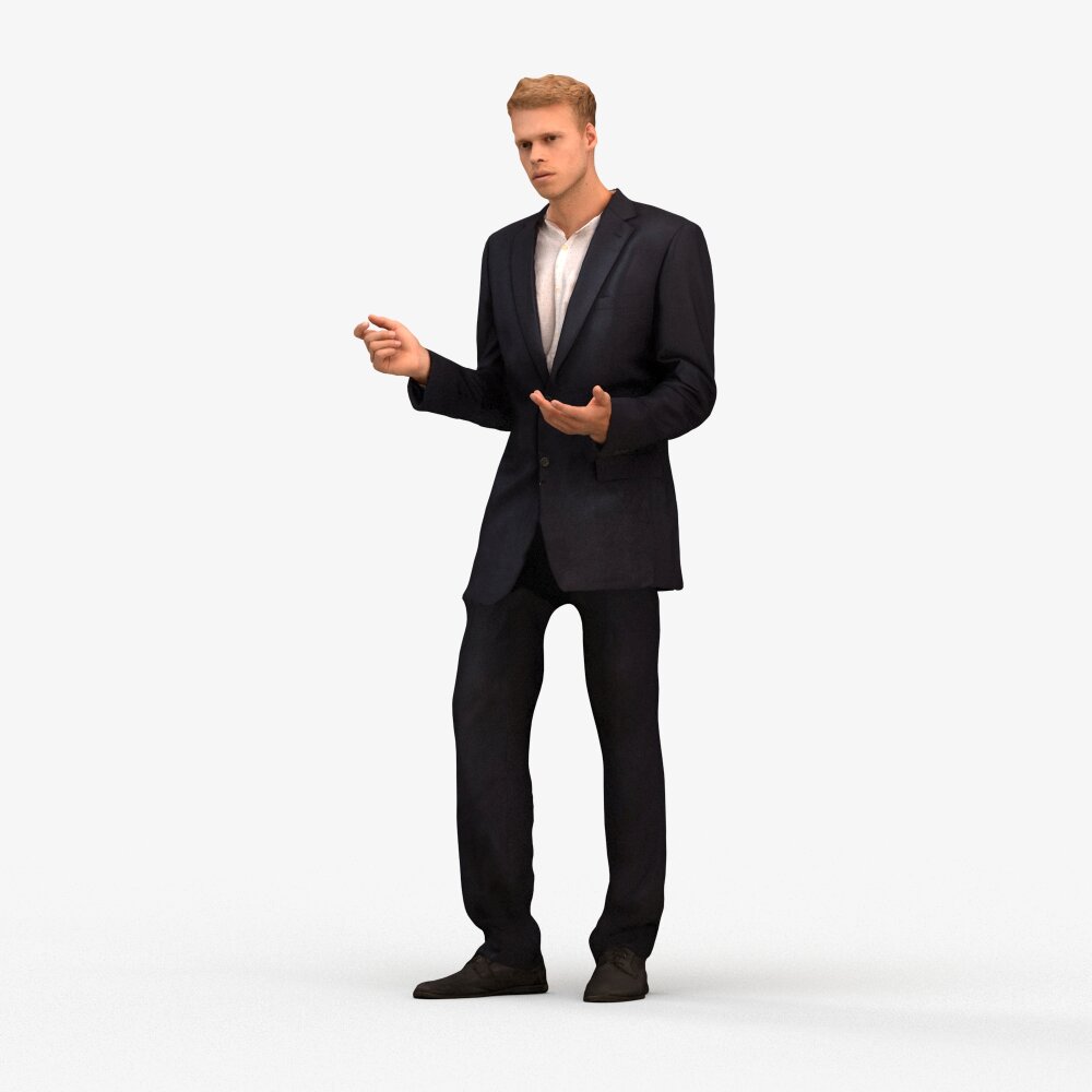 穿着带缺口翻领商务西装的男士 3D模型 - 下载 Character 开启 3DModels.org