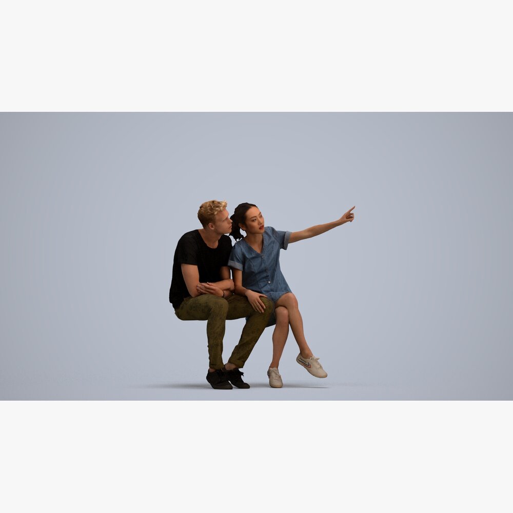 坐在长椅上的男女3D模型- 下载人开启3DModels.org