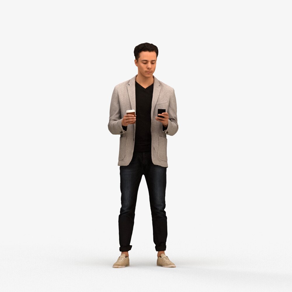 Casual Business Person with Smartphone and Coffee Cup 3D model ...