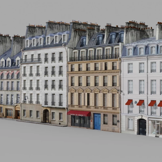 Parisian Haussmannian Buildings Row Cityscape 3D model