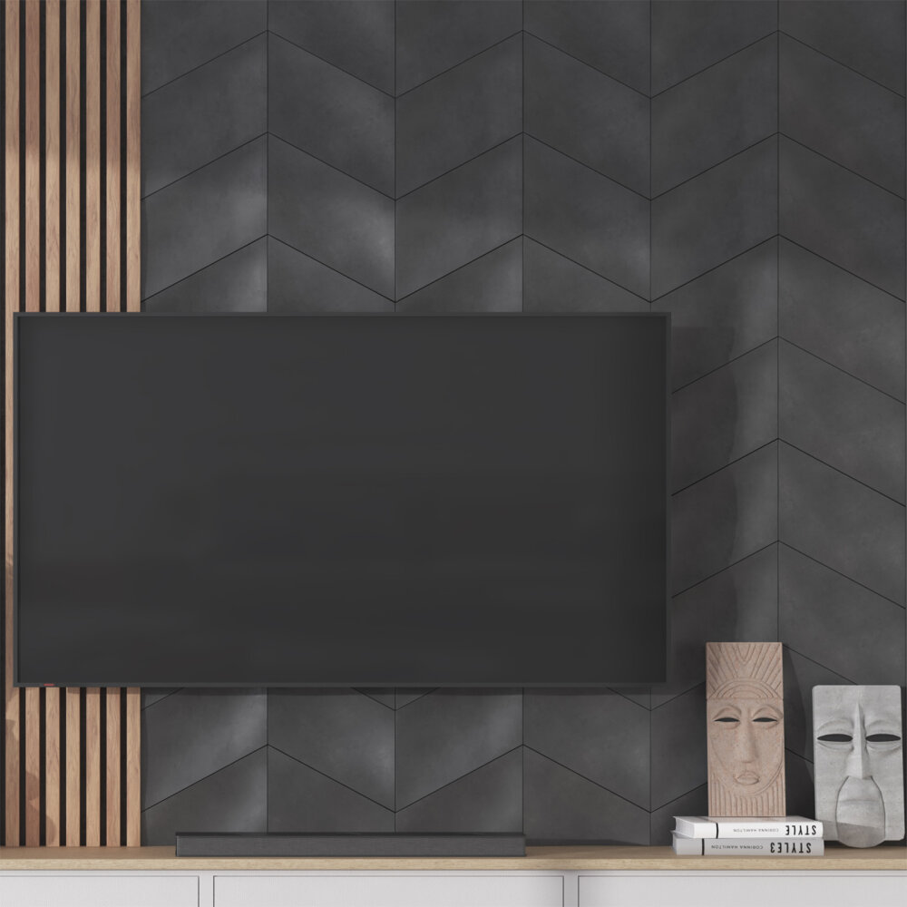 Wall-Mounted TV Set with Shelving and Textured Panels 3D модель ...