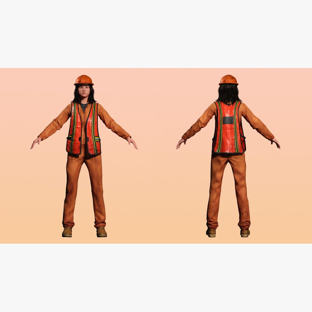 Realistic Female Construction Worker in Safety Gear 3D model - Download ...