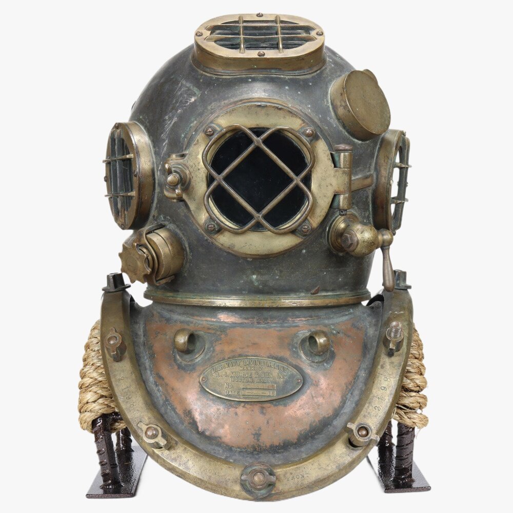 Orologio Da Tavolo Mark V Dive Helmet, Finitura Bronzo E Rame, Resina, 12,7 Cm, Regalo Subacqueo