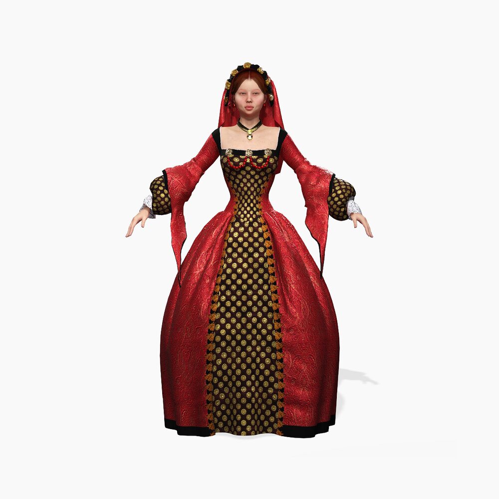 Medieval Noblewoman Character in Red and Gold Gown 3D model - Download  People on 3DModels.org