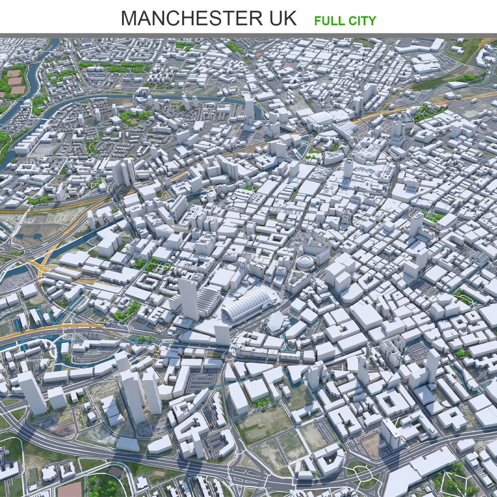 Manchester Full City United Kingdom 60km 3D model - Download City on ...